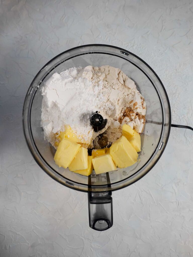 cookie dough ingredients in a food processor