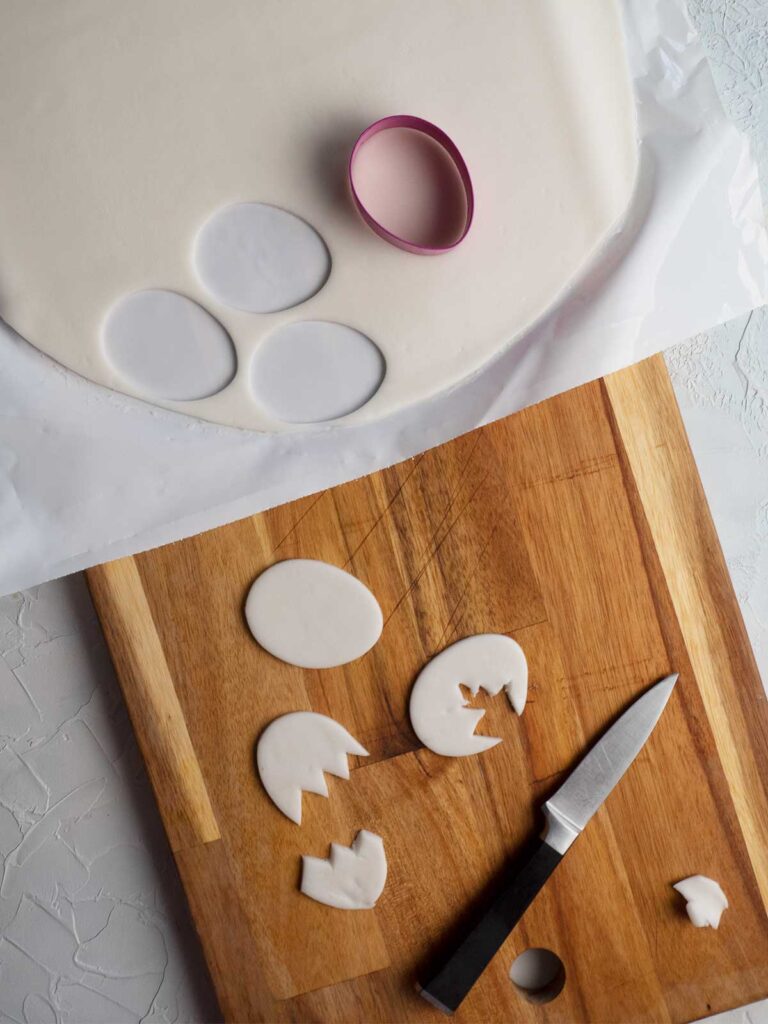 cutting egg shells out of ready rolled icing