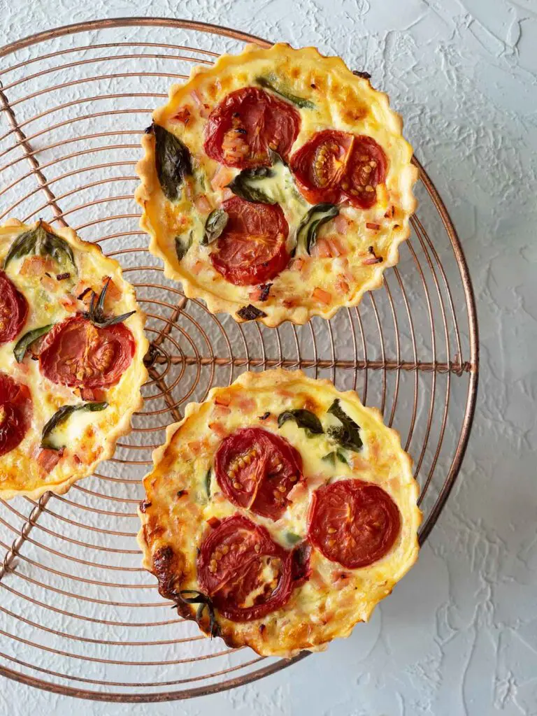 tomato tarts on a round wire cooling rack