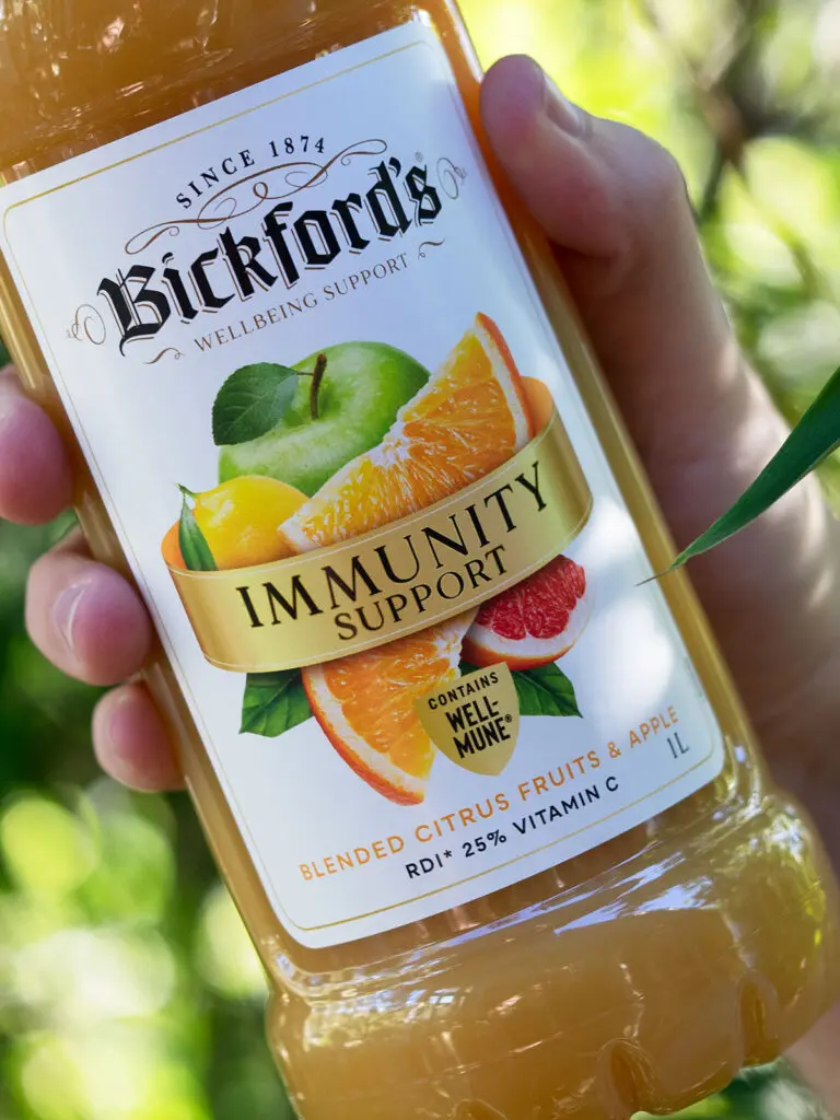 front label of Bickford's immunity juice with Wellmune