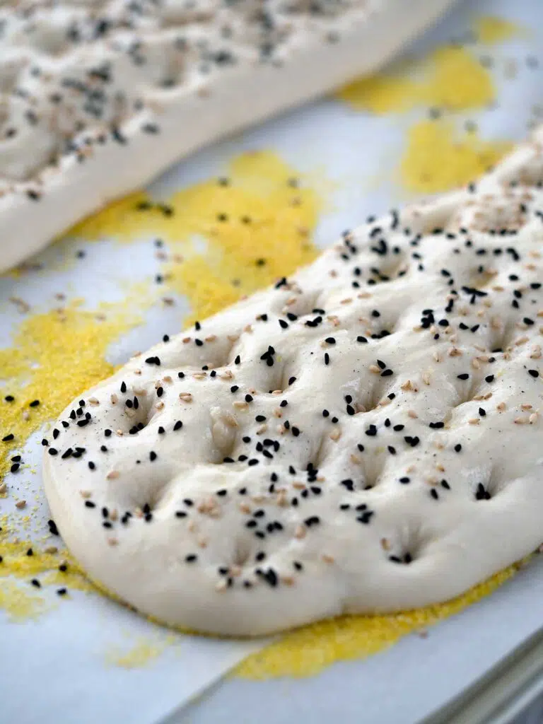 turkish pide sprinkled with sesame and nigella seeds