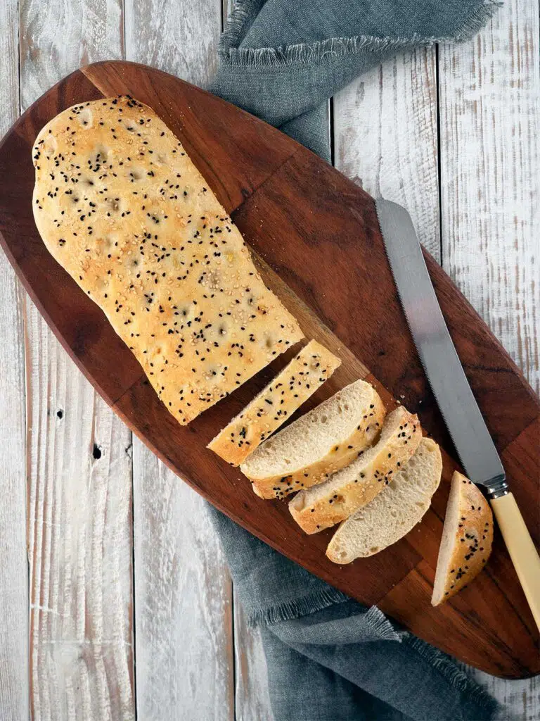 turkish bread sliced on a wooden board