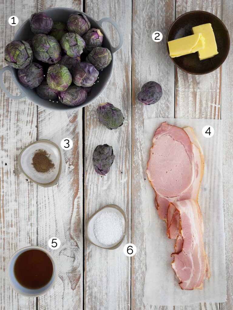 ingredients for maple bacon brussels sprouts recipe