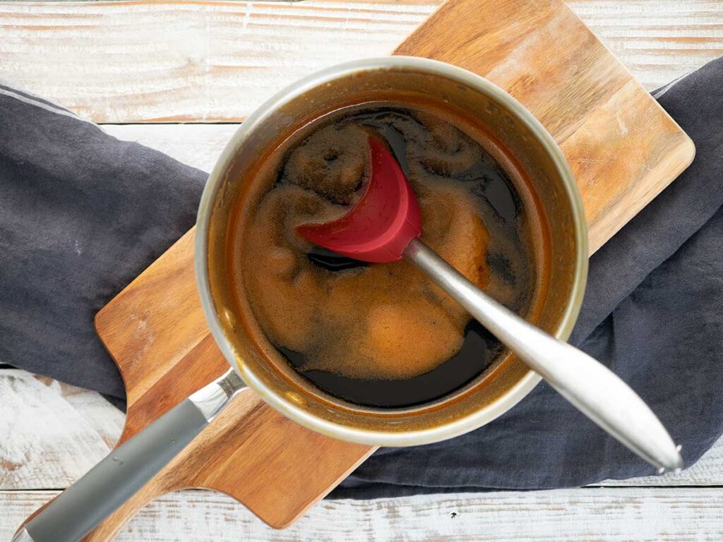 simmering teriyaki sauce ingredients in a pot