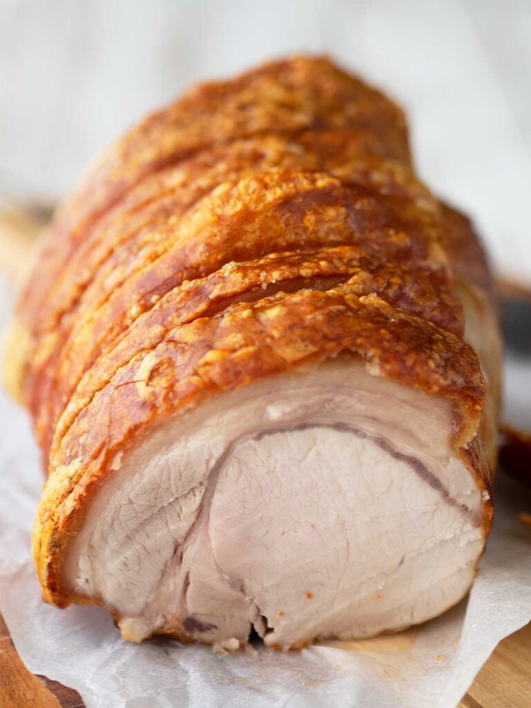 front view of of the result of air frying pork loin