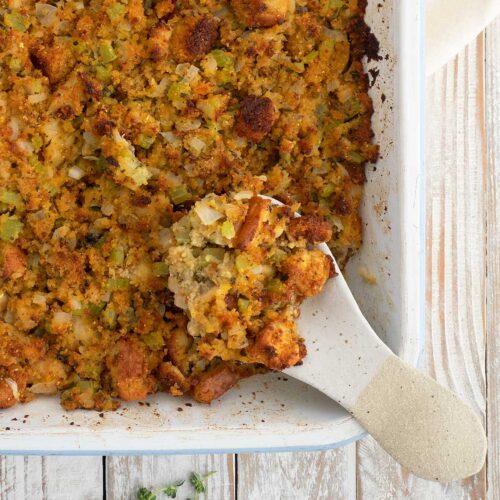 Cornbread Dressing - baked cornbread stuffing - Belly Rumbles