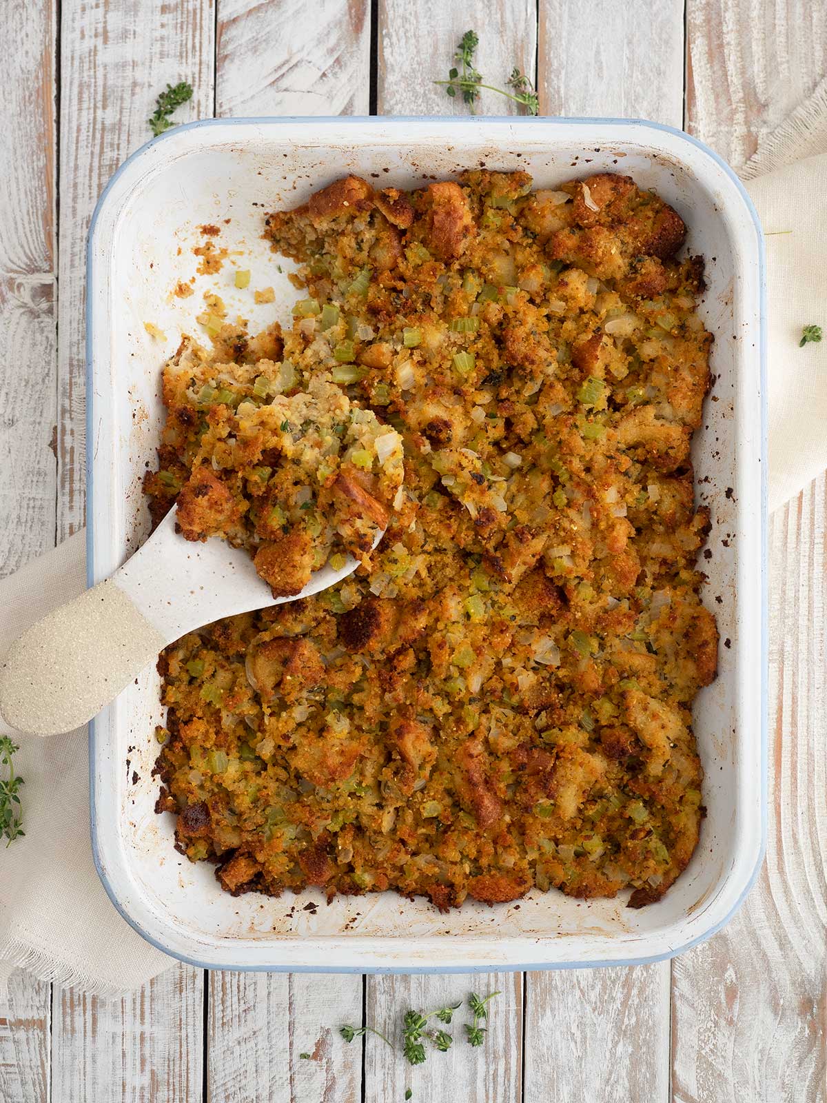 Cornbread Dressing - baked cornbread stuffing - Belly Rumbles