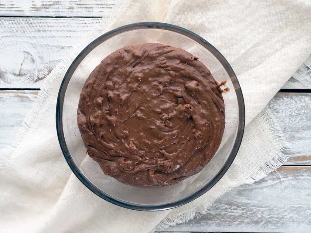 processed tim tam mixture in a glass bowl