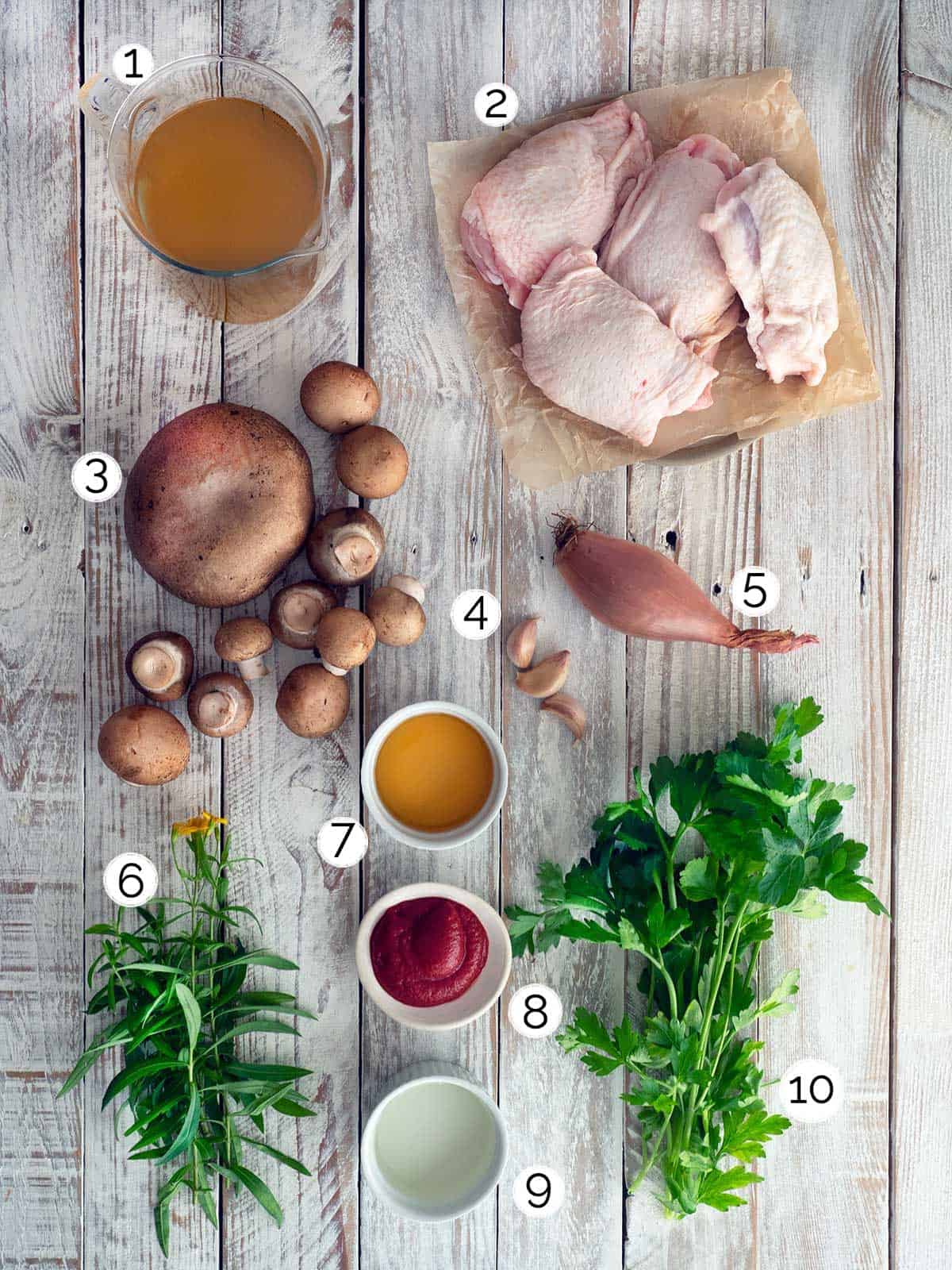 Chicken Chasseur (Hunter's chicken) ingredients.