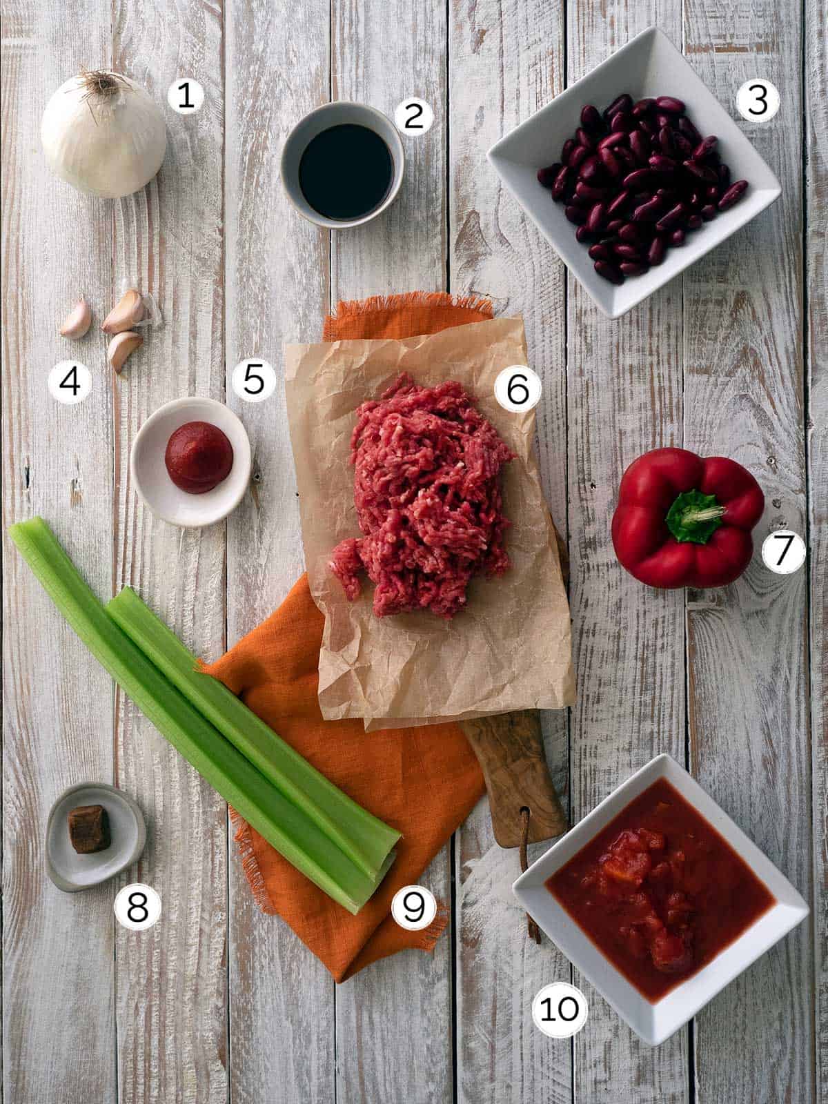 Ingredients for chilli con carne.