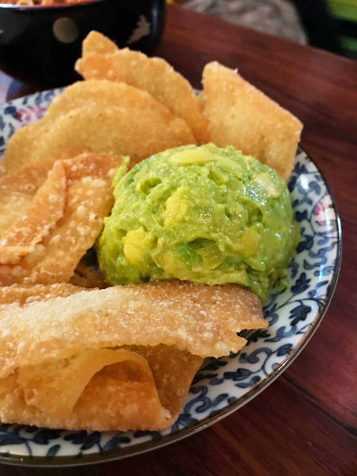 Avocado and Japanese pickle dip in a bowl.