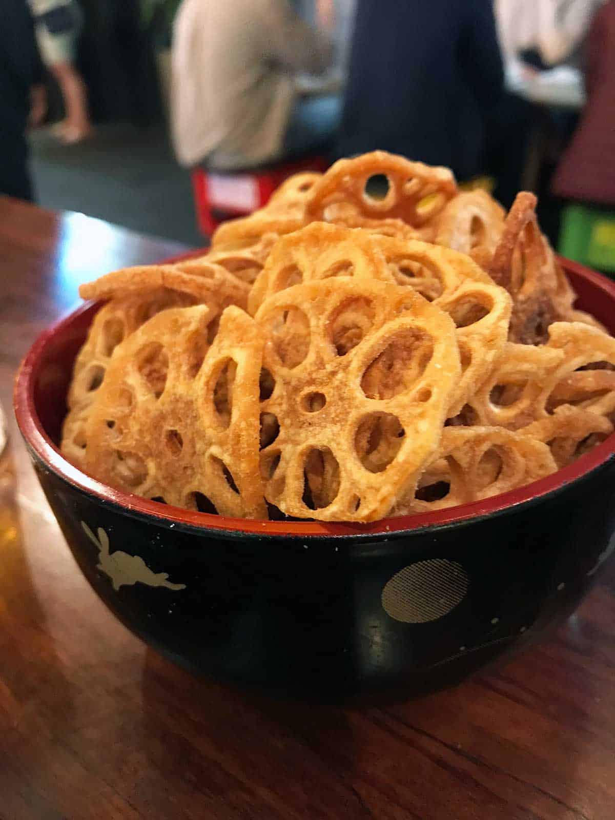 Lotus chips in a bowl.