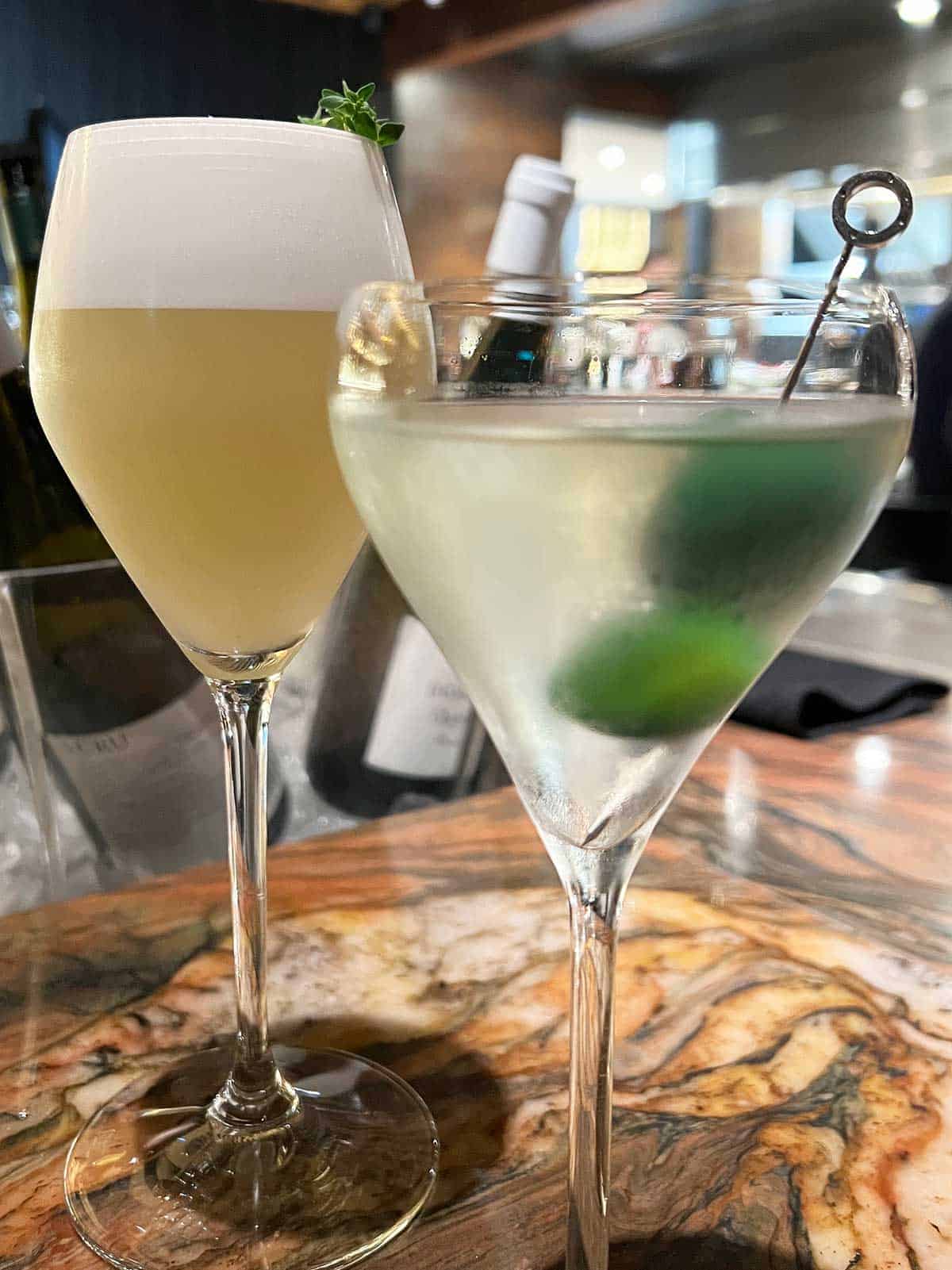 Ahi's Yuzu Fizz and Elit Martini.