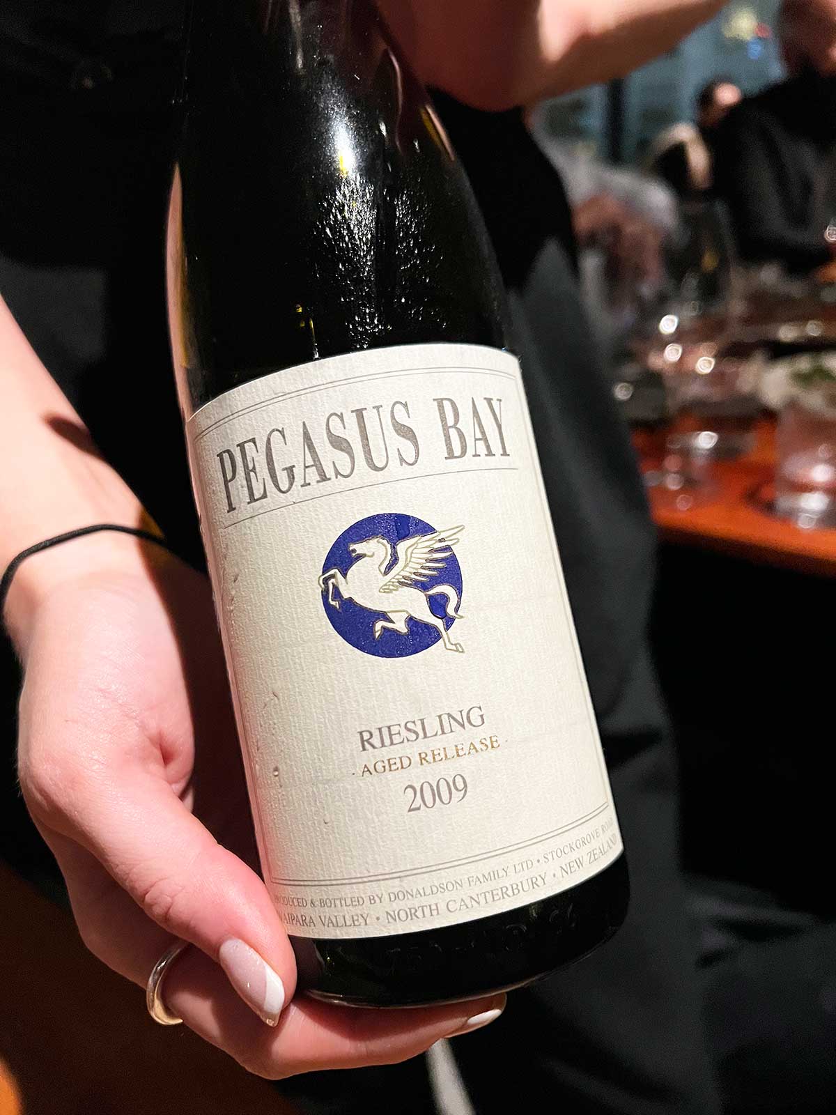 Bottle of Pegasus Bay wine.