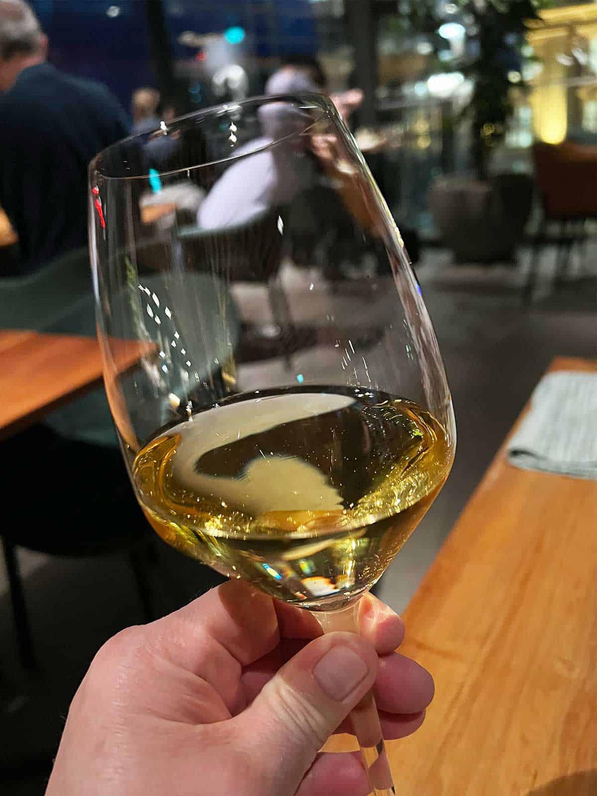 Glass of Pegasus Bay Riesling.