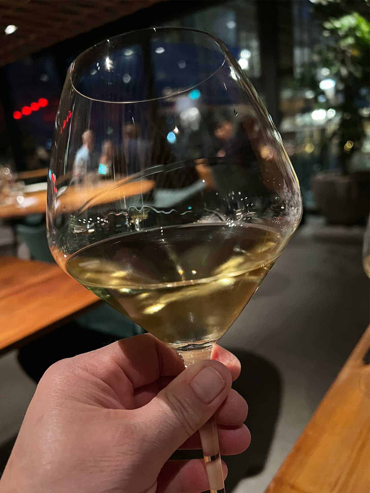 A glass of Cru albarino wine.