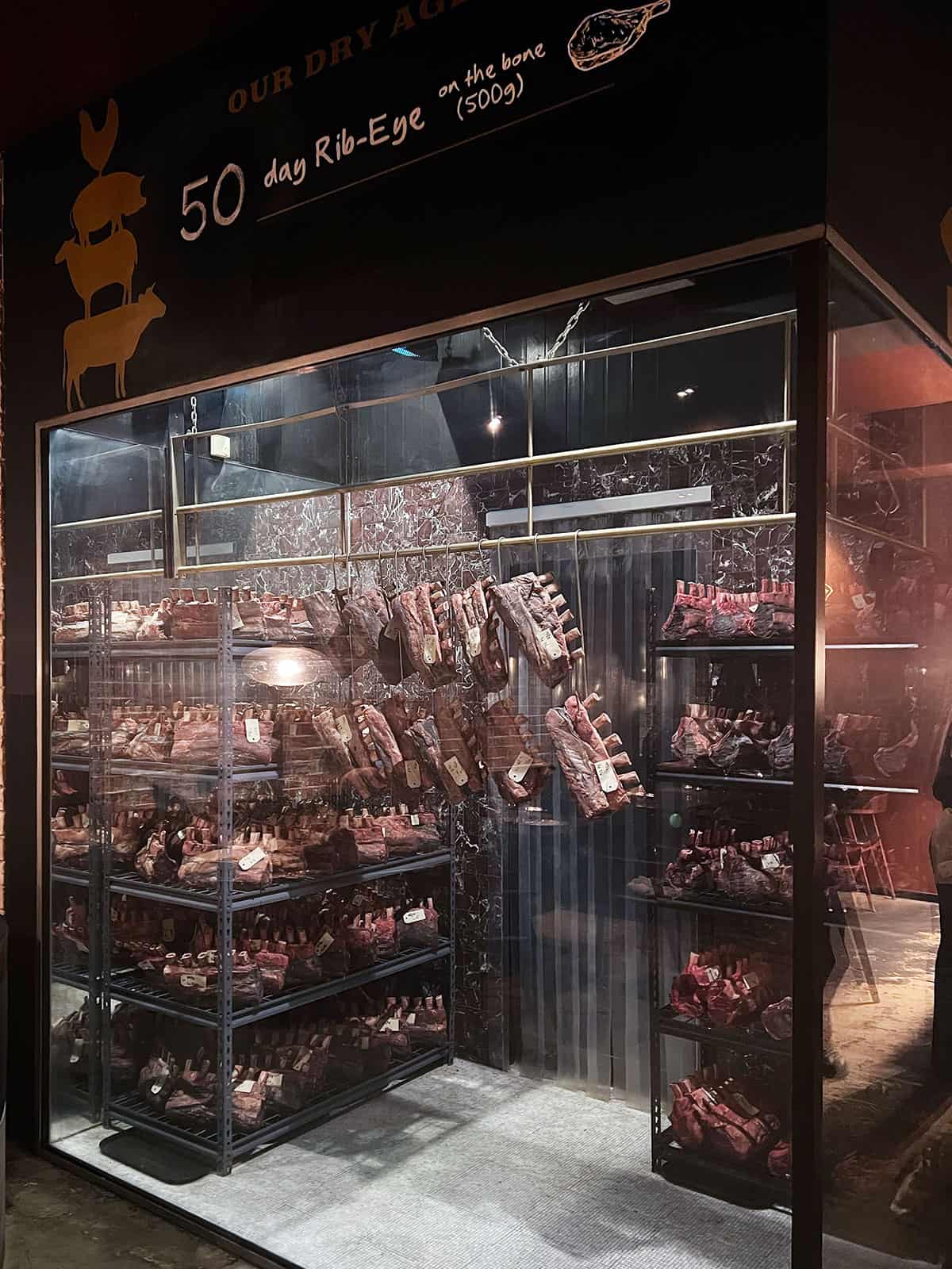 Dry aging room at Bessie restaurant in Chiristchurch.