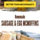 Pinterest pin for homemade sausage and egg McMuffins.