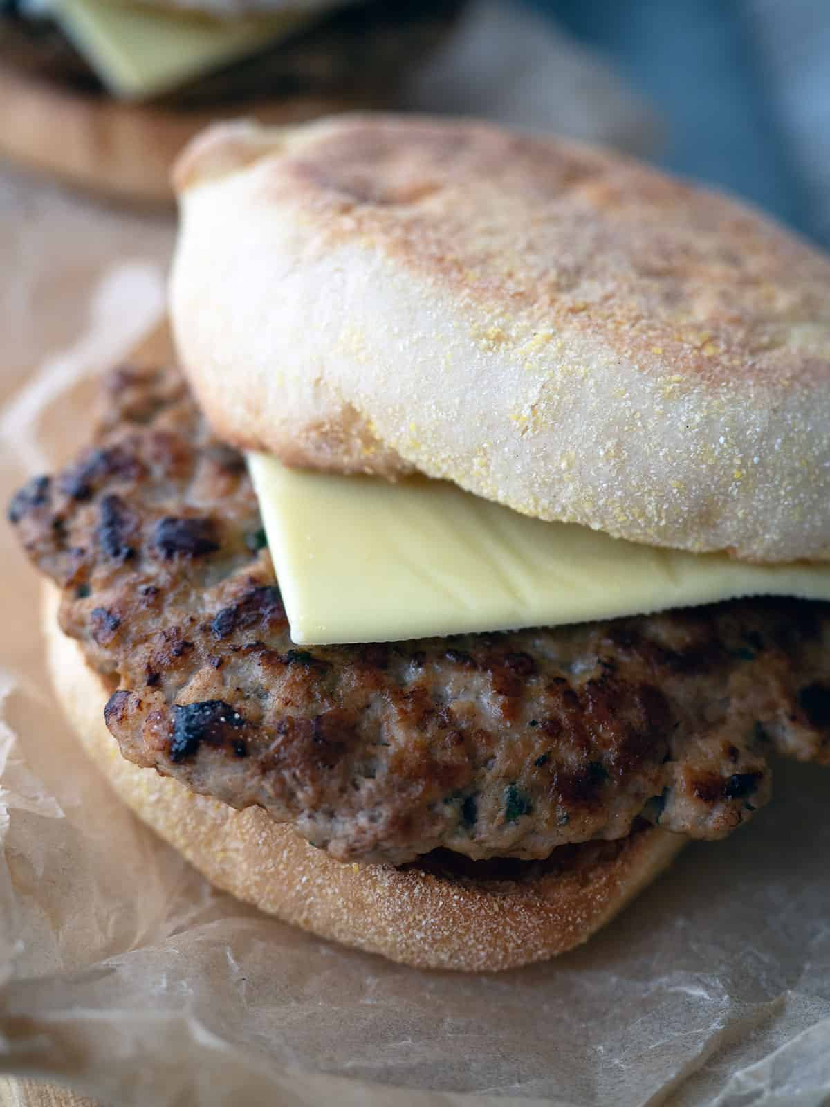 Sausage McMuffin on a board.