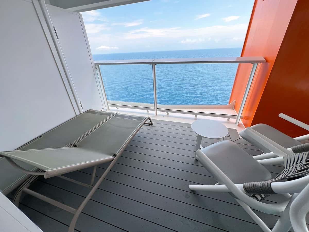 Chairs on the extra large Magic Carpet Suite balcony.